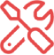 A red and black logo of an abstract design.