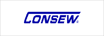 A blue and white logo for consew.